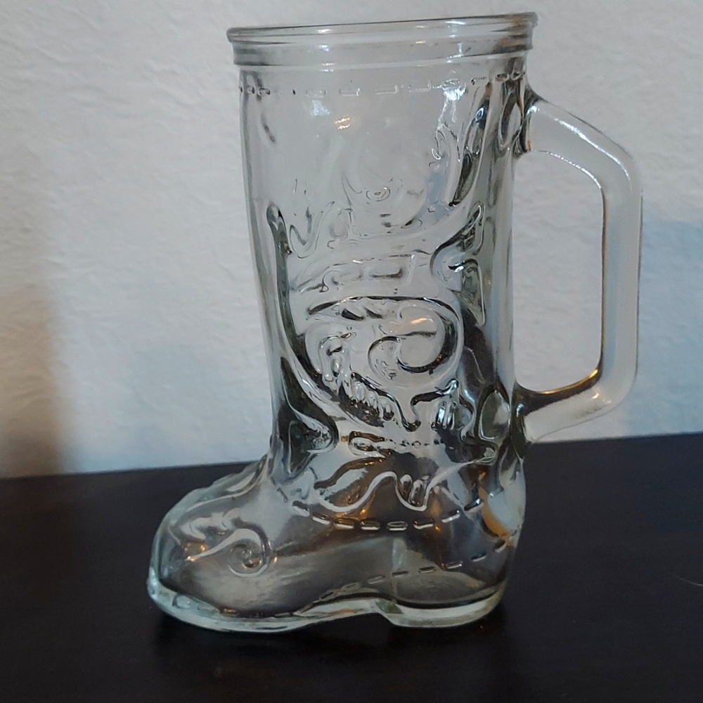 Glass cowboy boot mug